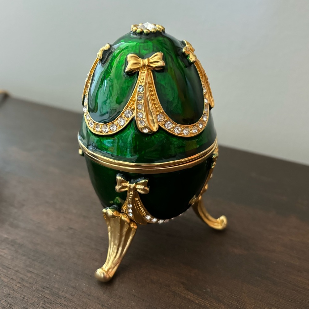 Emerald Green Bejeweled Egg Shaped Music Box